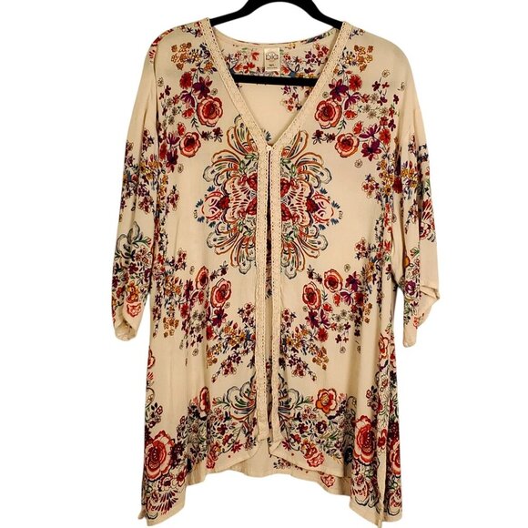 Bila Womens Duster Cardigan M/L Multicolor Floral Boho Kimono Gauze Flowy‎ - Picture 3 of 12